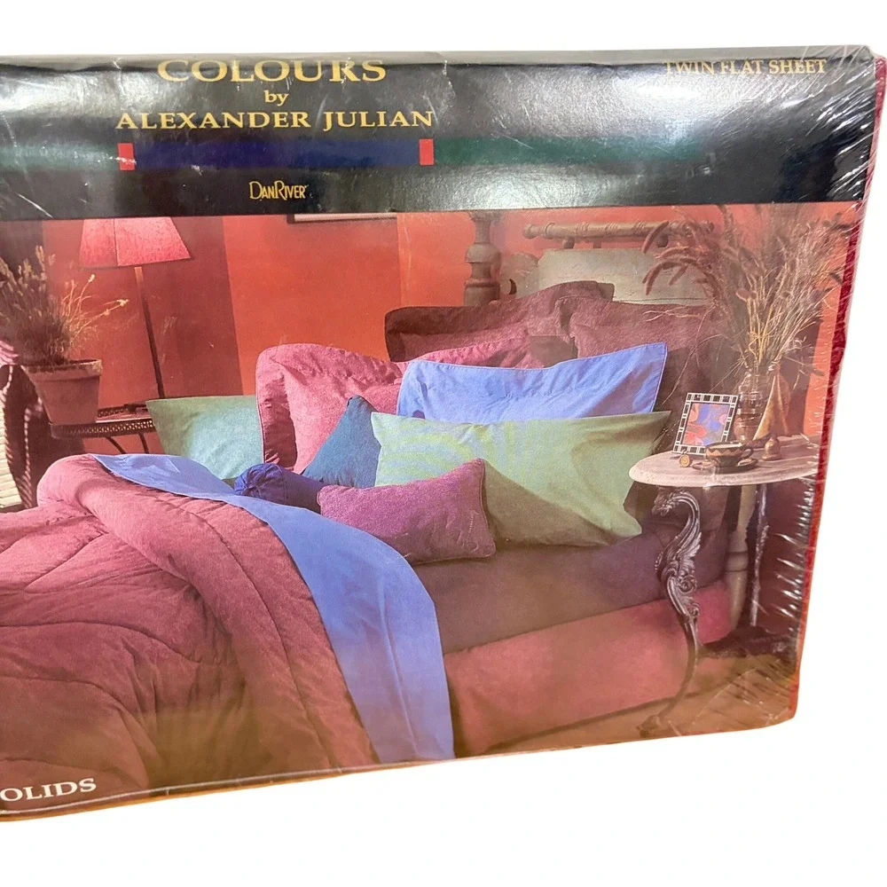 Vtg Dan River Colour by Alexander Julian Twin Flat Sheet NOS Sealed Fuchsia Plum